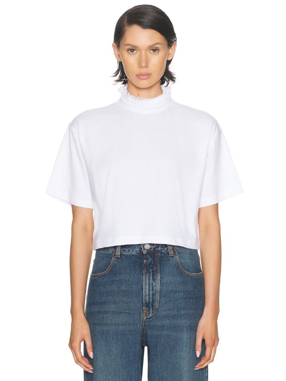 ALAIA Cropped T-Shirt in Blanc White Short Sleeve